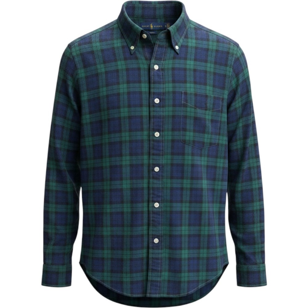 Ralph Lauren Mens Slim Fit Tartan Plaid Oxford Button Down Shirt Green Blue M
